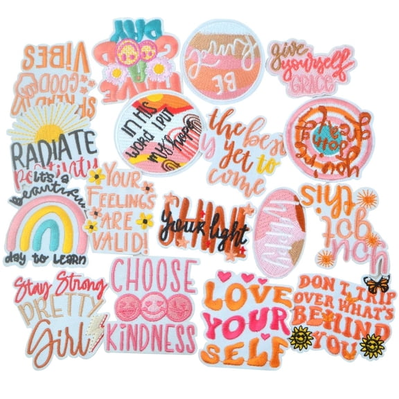 17pcs Positive Affirmations Iron on Patches, Boho Hippie Style Inspirational Words Embroidered Sew  for DIY Clothes Hats Backpacks Jeans Jackets Decor