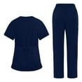 thumbnail image 3 of Uniformes Medicos Hombre,Women's Scrub for Women V-Neck Top & Cargo Pants, Comfortable Scrub Set Stretch Fabric - Dark Blue - L, 3 of 4