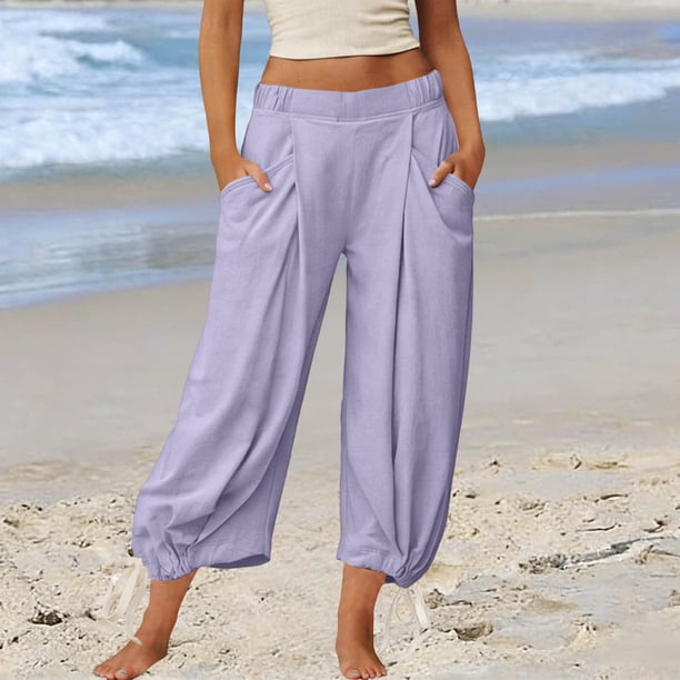 TaTaai Women's Solid Color Loose Fit Elastic Waist Beam Foot Long Pants Comfortable Casual Trousers with Convenient Side Pockets Versatile Daily Sports and Lounge Pants Gift