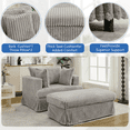 thumbnail image 6 of Chaise Lounge Chair Indoor with Ottoman, 47.8'' Deep Seat Sleeper Chair with 2 Pillows, Corduroy Upholstered Comfy Reading Chair for Bedroom, Living Room, Office, Light Grey, 6 of 9
