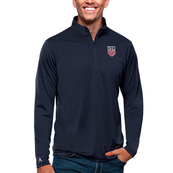 Men's Antigua Navy USMNT Tribute Quarter-Zip Pullover Top