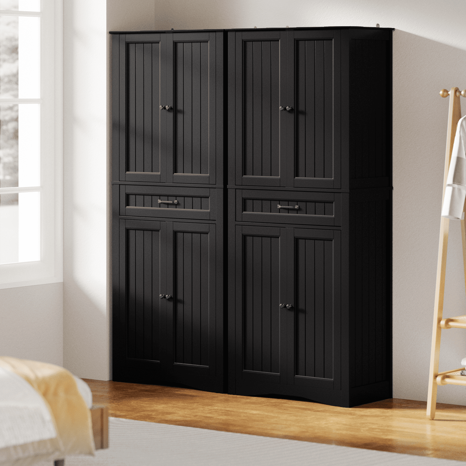 71" Tall Freestanding Storage Cabinet, 4 Doors, Adjustable Shelves and Large Drawer, Multi-Purpose Cabinet for Home Black