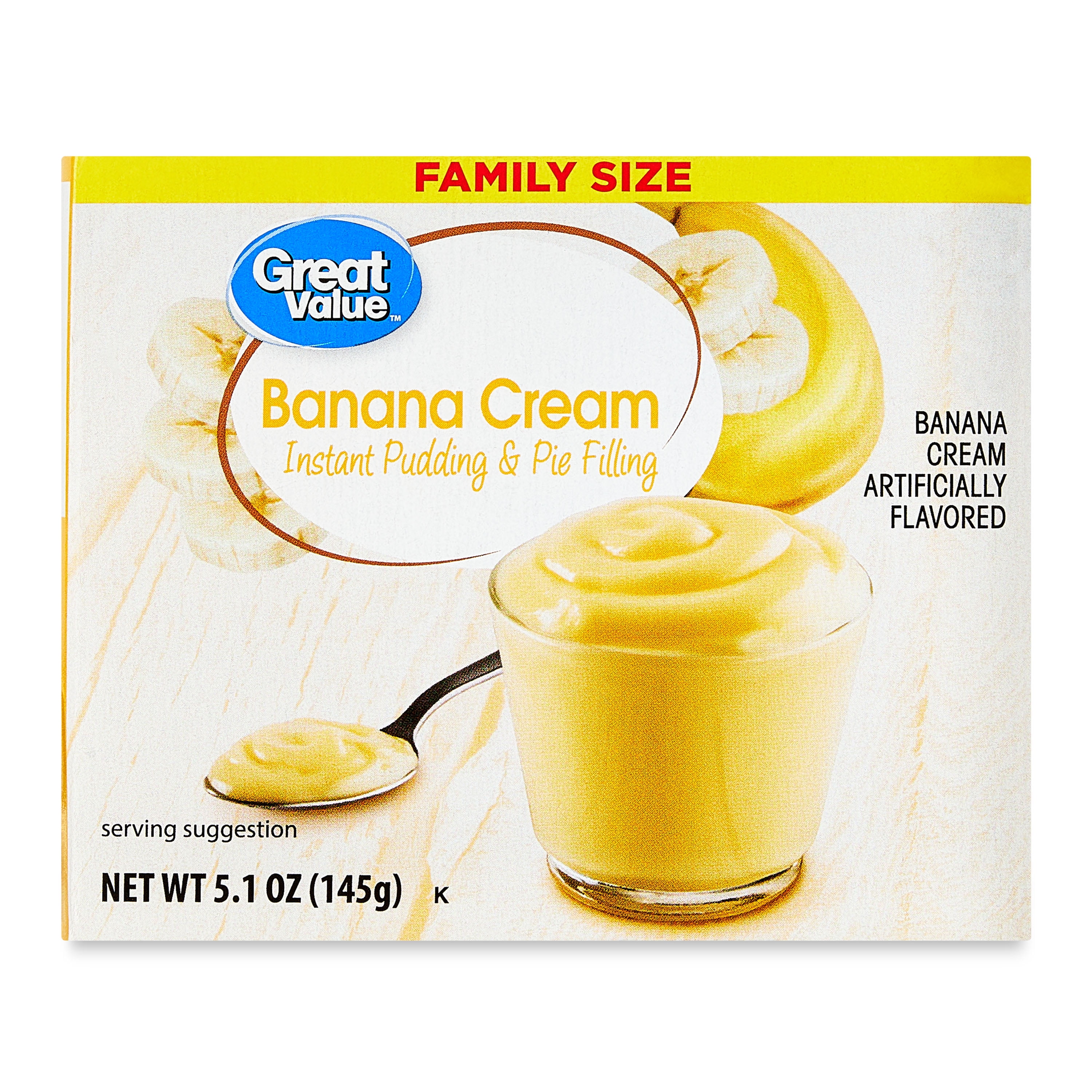 (4 pack) Great Value Banana Cream Family Size Pudding 5.1 oz Box