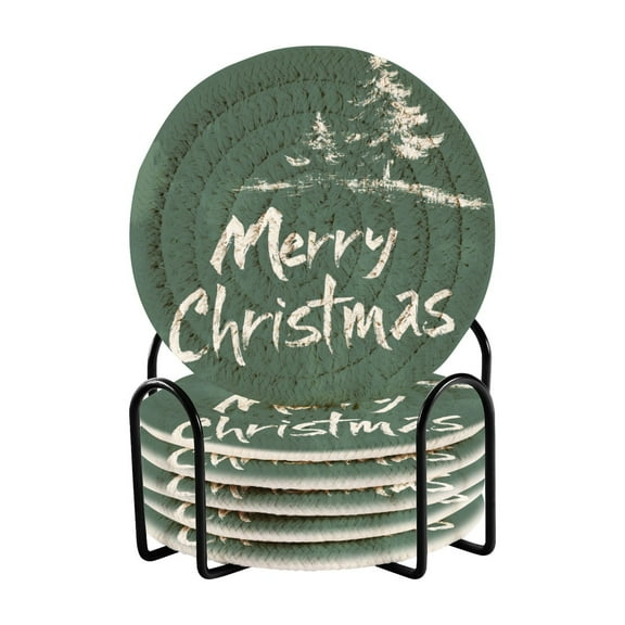 Coil Coasters Set of 6，Christmas Tree3.94-inch diameter printed on one side, non-slip, heat-insulating, moisture-wicking home accessory.