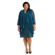 Plus Lace Shift and Sheer Jacket Set with Pearl Embellishments
