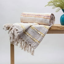 DMAASA Yellow 100% Organic Cotton Woven Throw Blanket for Couch, Lightweight Blankets for Bed, Fuzzy Cozy Blanket Throw for Sofa, Travel, Jacquard Pattern,