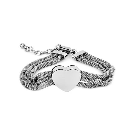 3 Strands Stretch Bracelet - Polished Heart with Three Mesh Strands Stainless Steel Bracelet