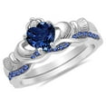 thumbnail image 4 of His and Hers 3 Piece Trio Sterling Silver Thin Blue Line Wedding Band Engagement Ring Set 13/6, 4 of 9