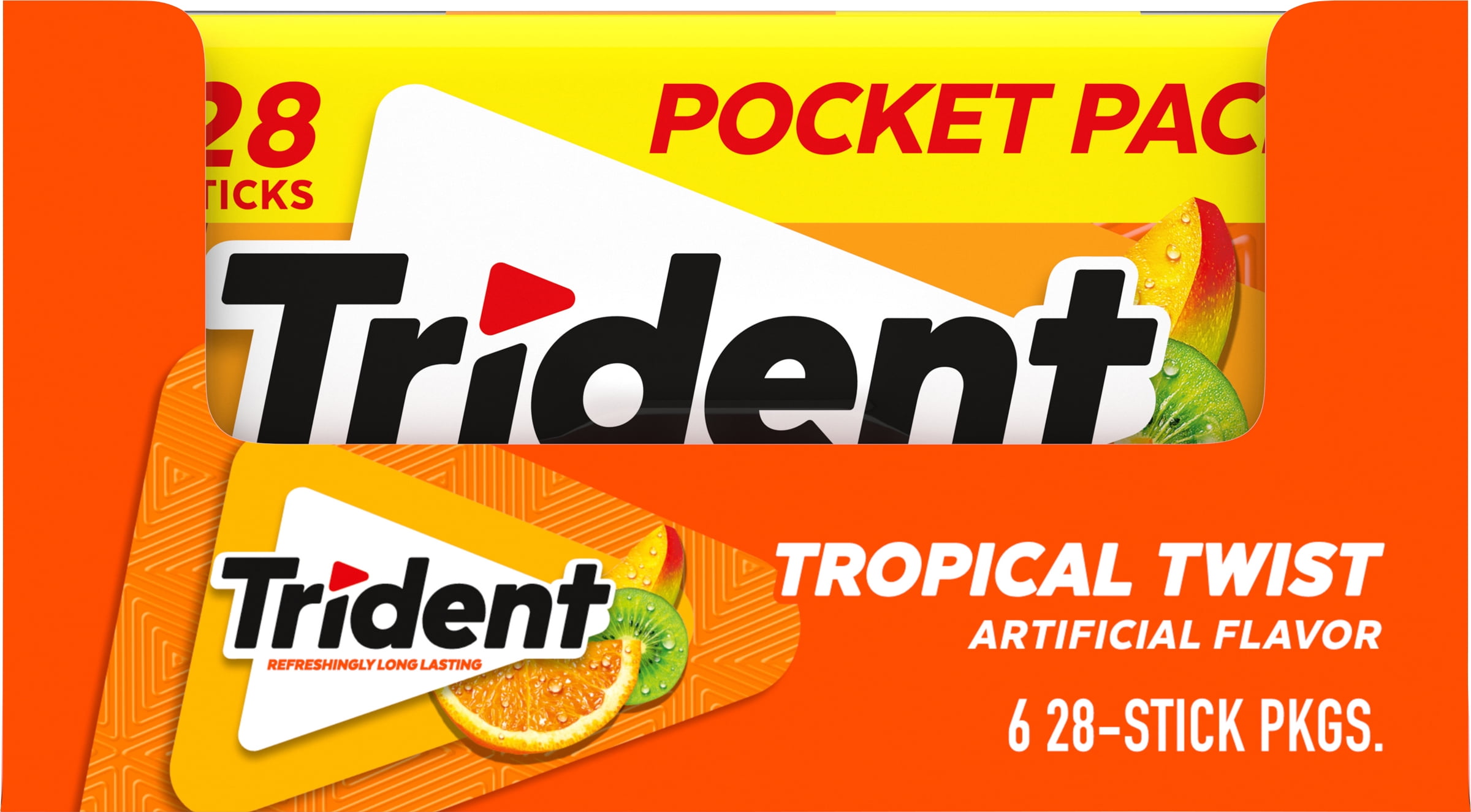 Trident Tropical Twist Sugar Free Gum Fathers Day Gift, 6 Pocket Packs of 28 Pieces (168 Pieces Total)