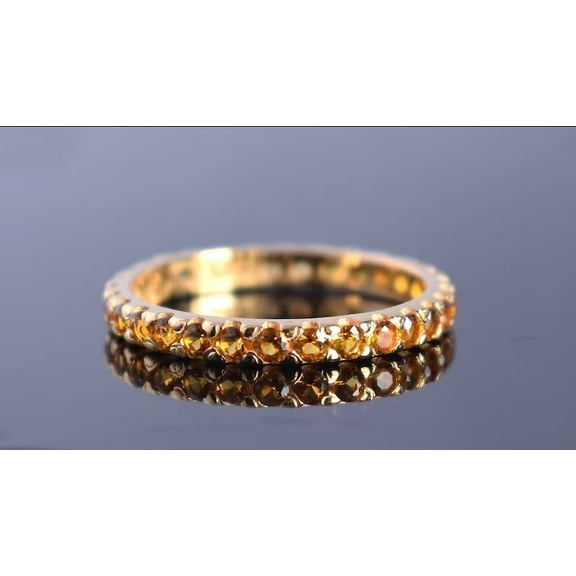 Yellow Citrine Full Eternity Band Ring Wedding Engagement Stacking Ring 925 Sterling Silver Yellow Gold Plated Gemstone Jewelry For Women Gift