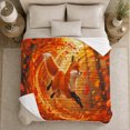 thumbnail image 5 of Autumn Fox Illustration autumn celebration, Festive Woodland Scene, Warm Flannel Blanket for Cabin and Lodge with Detailed Artwork, Wildlife Lovers Thanksgiving Gift, Celestial Home Decor, 5 of 9