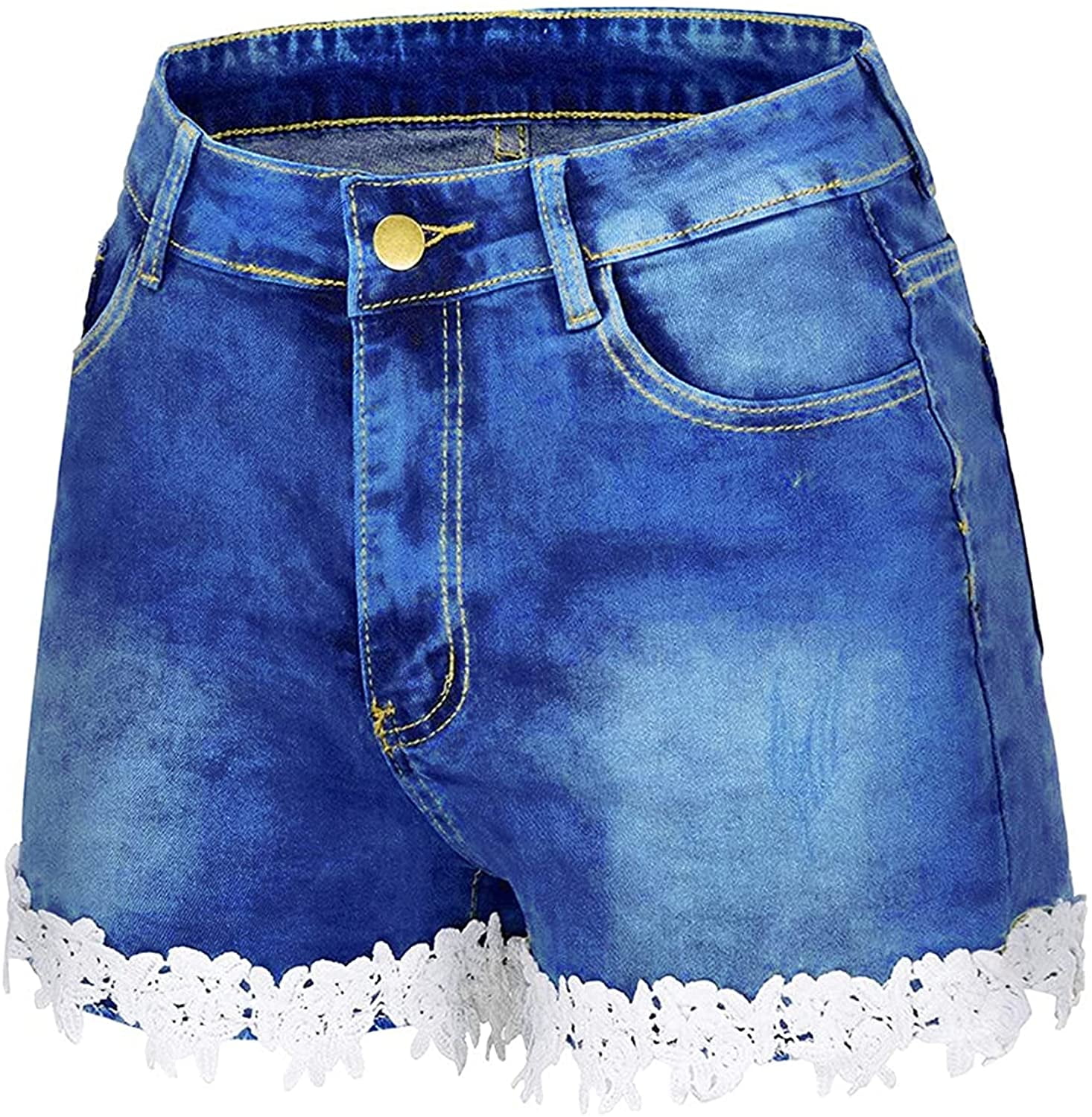 Lace Hem Denim Shorts for Women Summer 