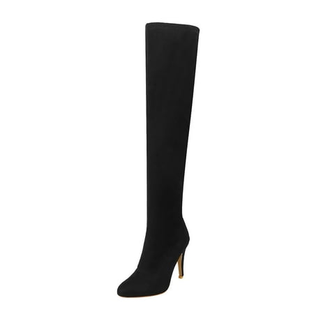 

Mackneog Women s Autumn And Winter Candy Color Suede Stiletto Heels Slim And Tall Over The Knee Gift on Clearance