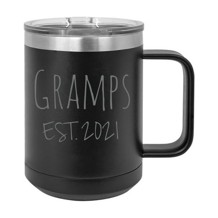 

Gramps Est. 2021 Established Stainless Steel Vacuum Insulated 15 Oz Engraved Double-Walled Travel Coffee Mug with Slider Lid
