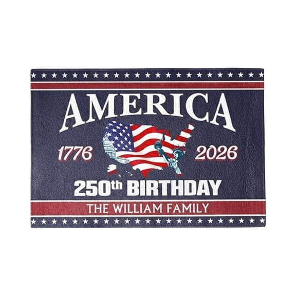250th Anniversary USA Patriotic Doormat Red White Blue Non Slip Decorative Rug Welcome Floor Mat for Front Door Entryway Indoor Outdoor 23.62 x 15.75 Inch