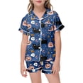 thumbnail image 5 of Weebloom Toddler Girl'S Halloween Pajamas Set Silk Satin Cute Graphic Short Sleeve Button Up Tops And Shorts Summer Fall 2 Piece Set Pjs Jammies, 5 of 5
