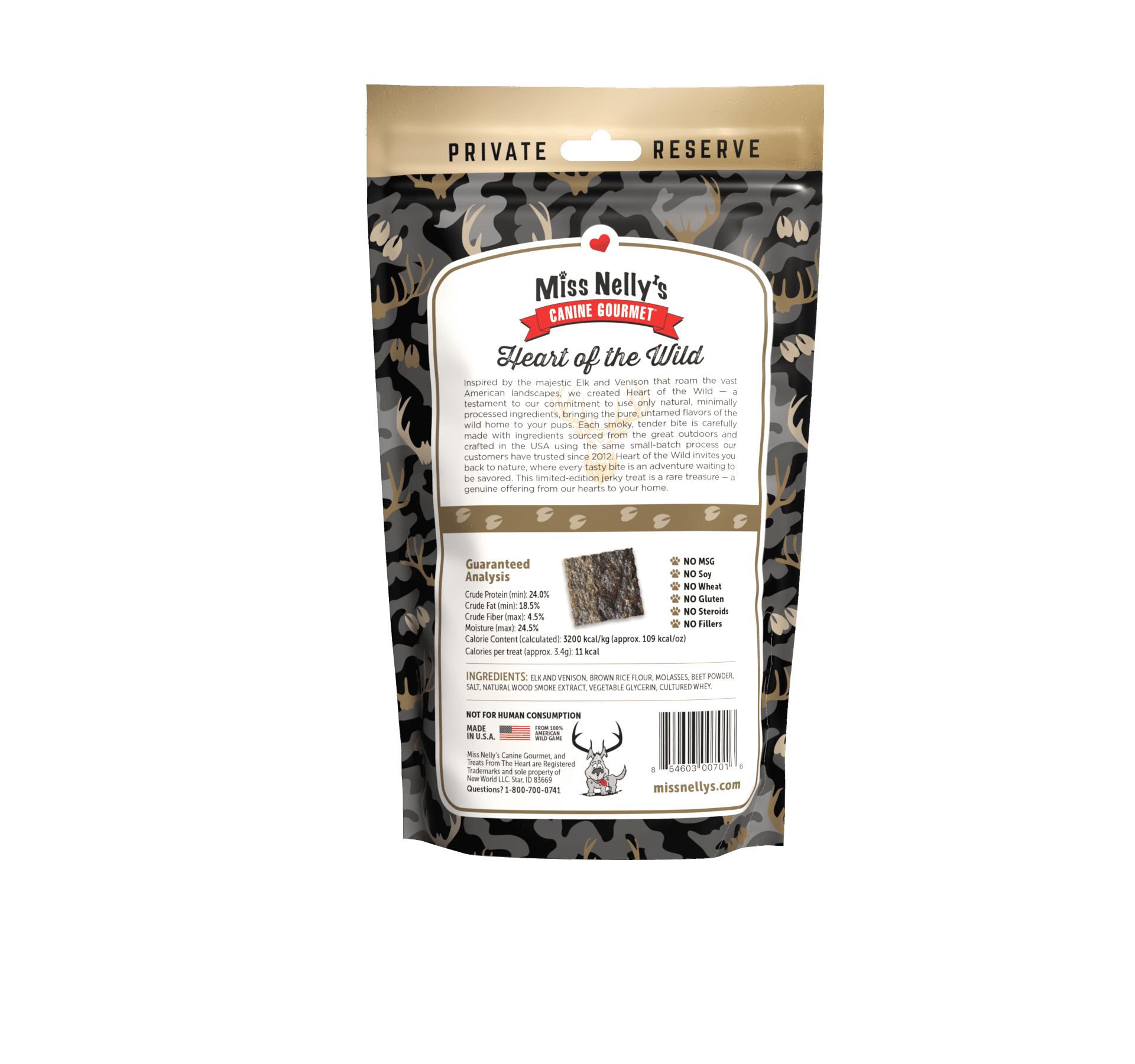 Miss Nelly's - Heart of The Wild – All Natural Elk & Venison Jerky Dog Treats - Made in USA Only - Minimally Processed Real Meat Treats - 12 oz
