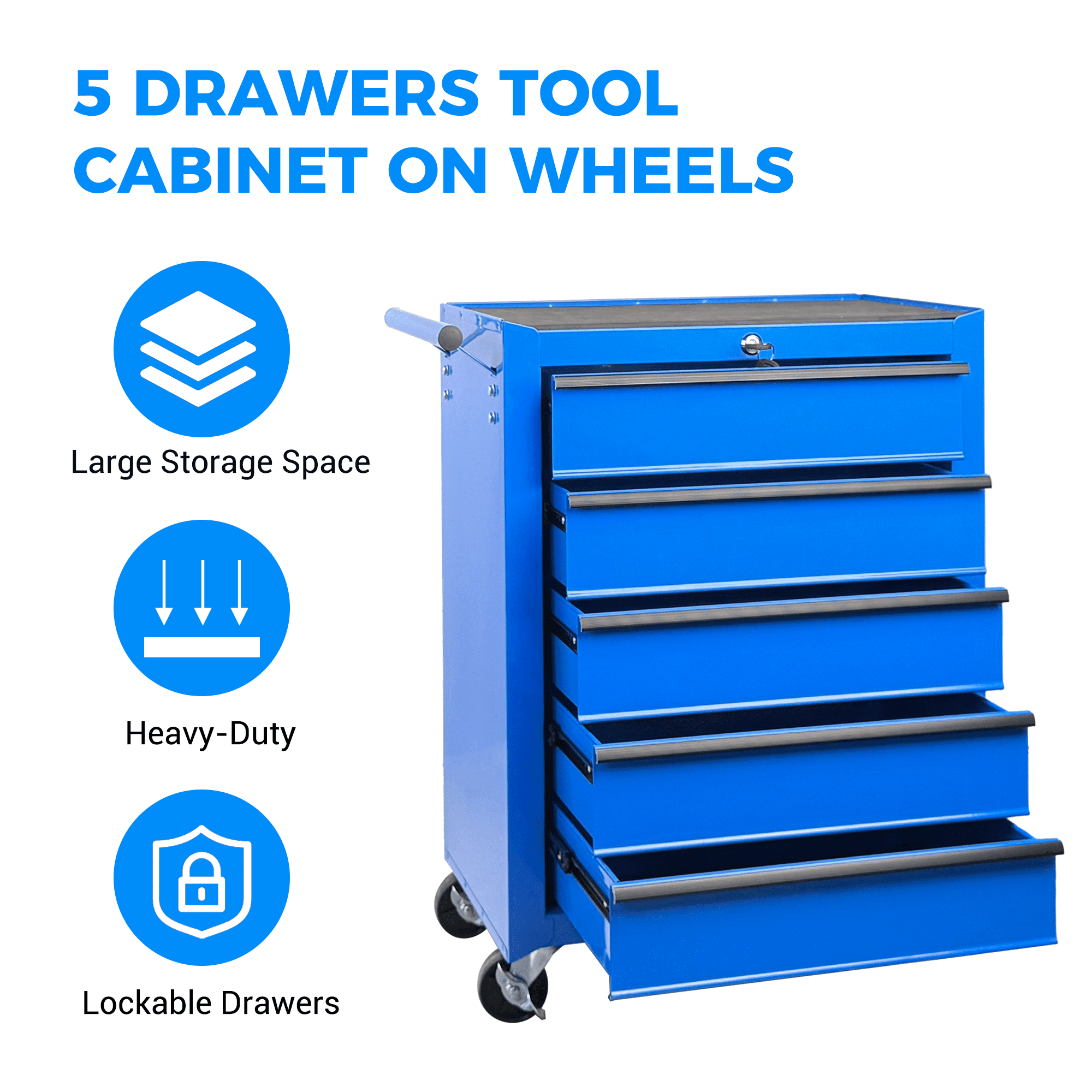 Rolling Metal Tool Chest,20 Inch 5-Drawer Tool Storage Cabinet with Lockable Casters & Steel Top Work Surface, Removable Tool Box, Mobile Tool Cart Organizer for Garage Workshop,Blue
