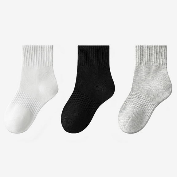 3 Pack Crew Socks for Boys & Girls Cotton Solid Moisture-Wicking Multipack Juniors Toddlers Kids School Uniform Athletic Workout Ankle Sock