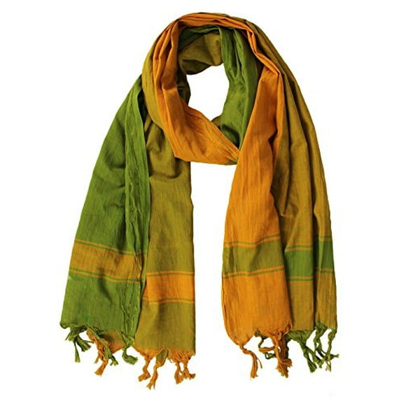 Peach Couture 100% Cottton Chic Striped Long Pashmina Feel Shimmer Shawl Scarf (Green/ Orange)