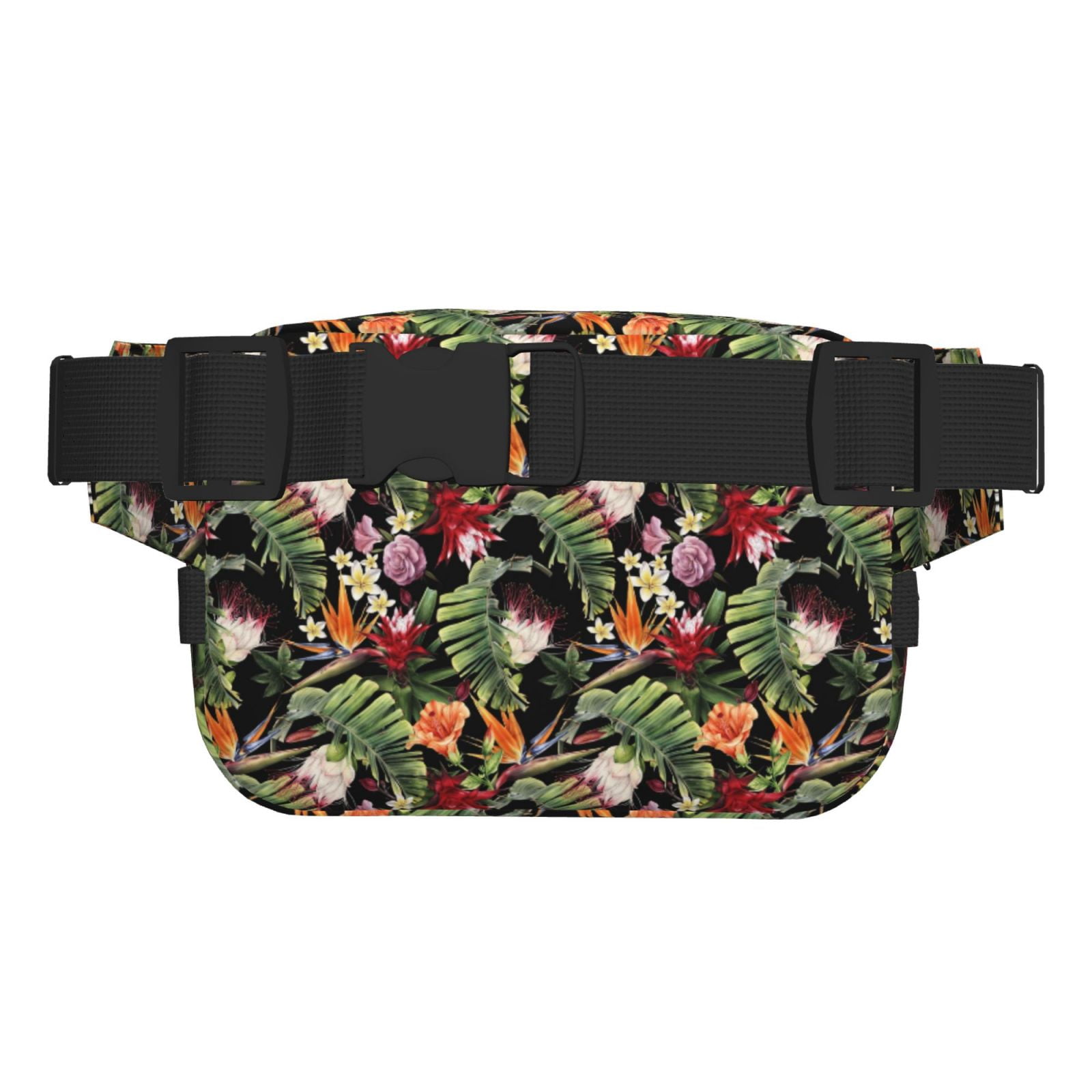 Picia Watercolor Tropical Flowers Print Square Double-Layer Waist Bag Mini Adjustable Waist Belt Bag Exercise Running Travel Hiking