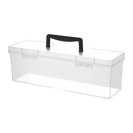 oshhni Clear Tool Box with Handle Container Case Bin Hardware Storage Box Organizer Black 35.8x12x10.8cm