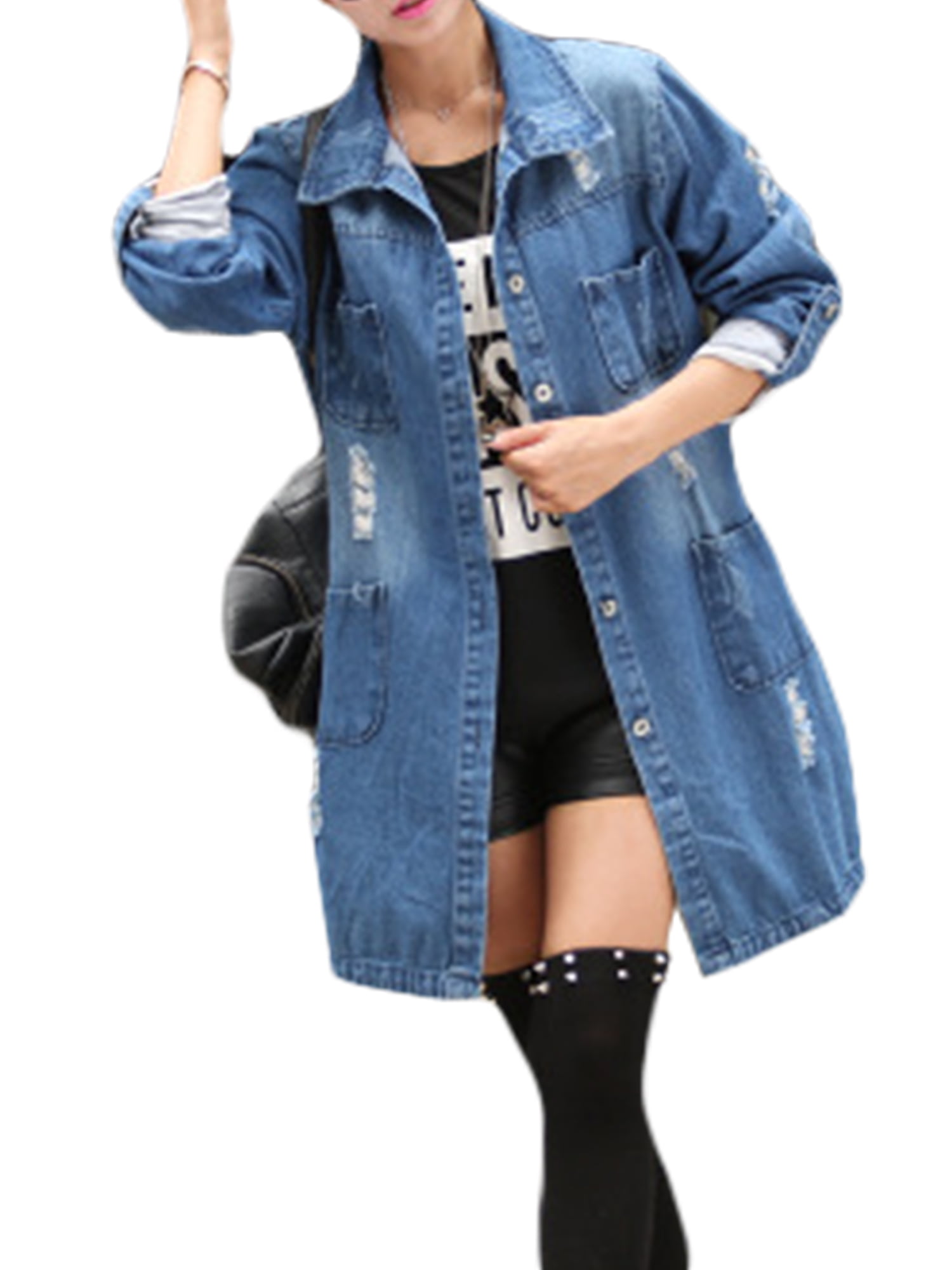 plus size distressed jean jacket