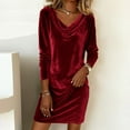 thumbnail image 4 of Robe en Velours à Manches Longues, Mini Bodycon à Col Montant Uni, Robe d'Automne et d'Hiver pour Soirée, Fête de Noël et Occasion Spéciale, 4 of 5