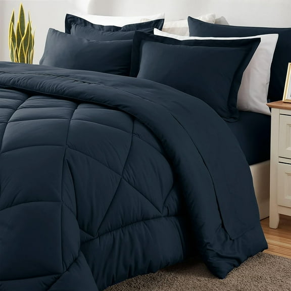 Sleepdown Comforter Set 7-Piece Bed in a Bag - Navy, Queen