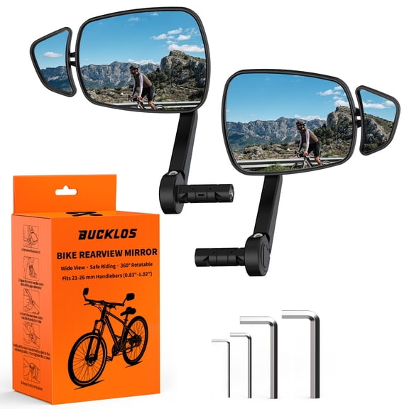 BUCKLOS Bar End Bike Mirror, Dual‑Lens Wide Angle Convex Bicycle Rear View Mirror, 360° Adjustable Anti‑Glare HD Glass Lens, Nylon Bracket for Mountain, Road Bikes & E‑Scooters (BM10)
