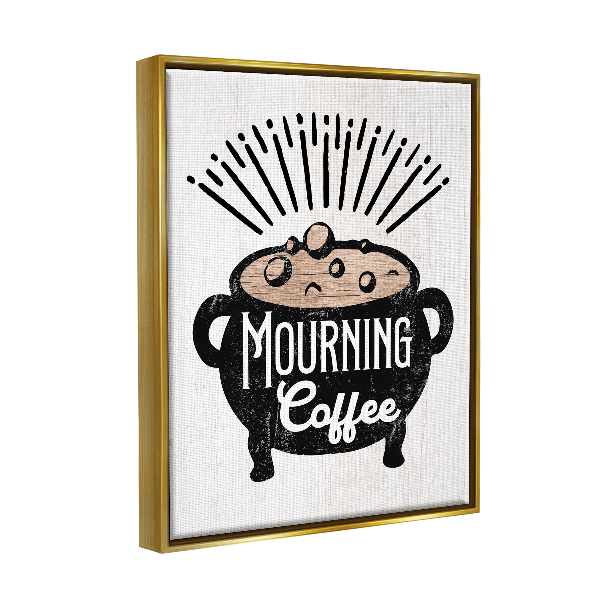 Stupell Industries Mourning Coffee Cauldron Holiday Painting Gold Floater Framed Canvas Art Print Wall Art, 25 x 31