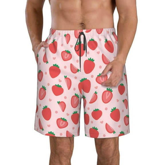 Logiee Strawberry Print Mens Swim Trunks Quick Dry Board Shorts,Breathable Hawaii Beach Shorts Swimwear Bathing Suits-Small