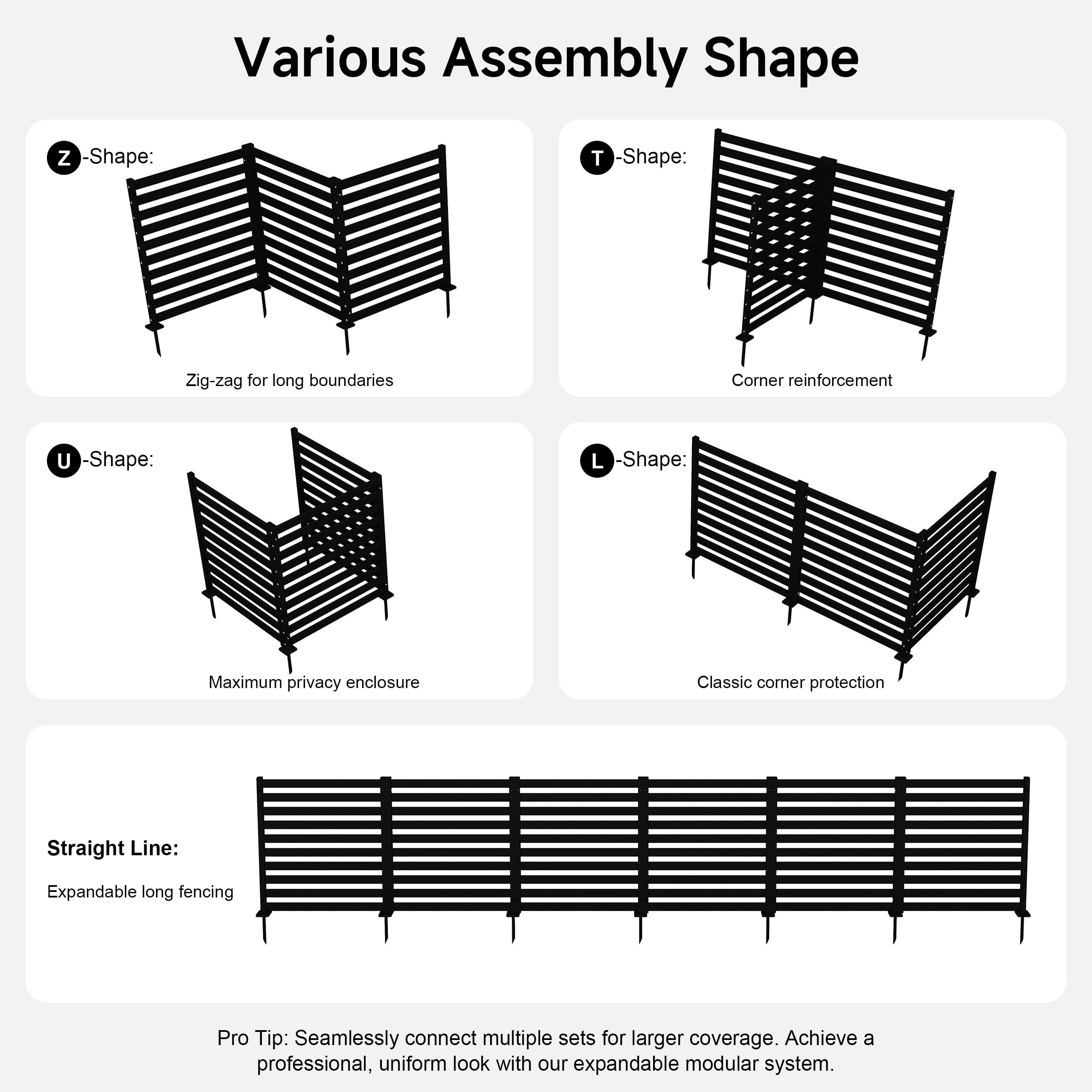 Amoveo Outdoor Privacy Screen Fence, 38"W x 42"H HDPE Weather-Resistant Fence for AC Units and Trash Cans, Includes Ground Stakes & Base Plates,3-Pack