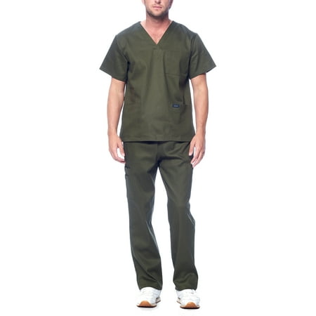

Dagacci Medical Uniform Unisex Men and Women V-Neck Utility Cotton Scrub Set (Hunter Green M)