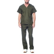 Dagacci Medical Uniform Unisex Men and Women V-Neck Utility Cotton Scrub Set (Hunter Green,S)