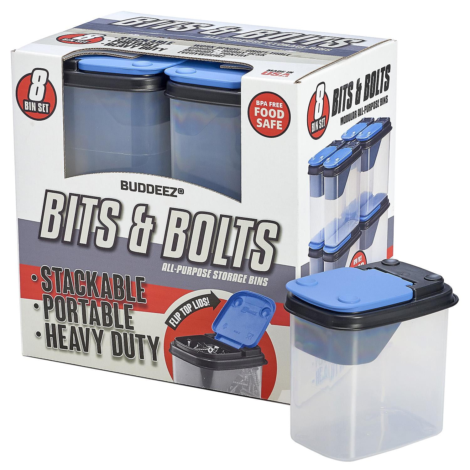 Buddeez Bits & Bolts 8Pc. Flip Lid Storage Bins
