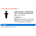 thumbnail image 2 of Fender Liner Rivet - Compatible with 2006 - 2015 Mercedes-Benz ML350 2007 2008 2009 2010 2011 2012 2013 2014, 2 of 2