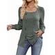 thumbnail image 3 of Blusas de Otoño para Mujer, Cuello Cuadrado Suave, Larga Tipo Farol, Botones Decorativos, Abertura Lateral, Suéter, Túnica, Camisa Verde L, 3 of 9