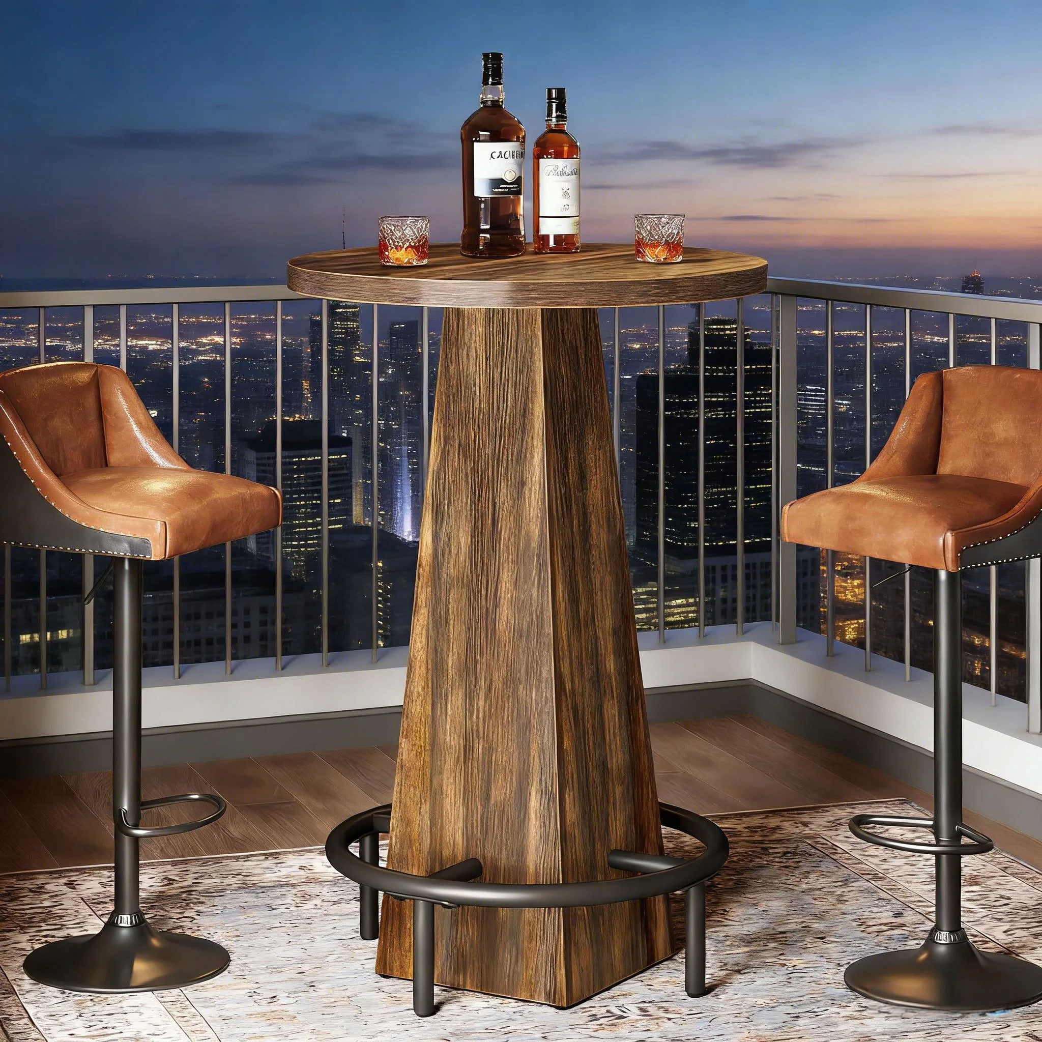 MAYEERTY Round Bar Table, Modern Bistro Pub Table with Footrest for Home Bar Living Room