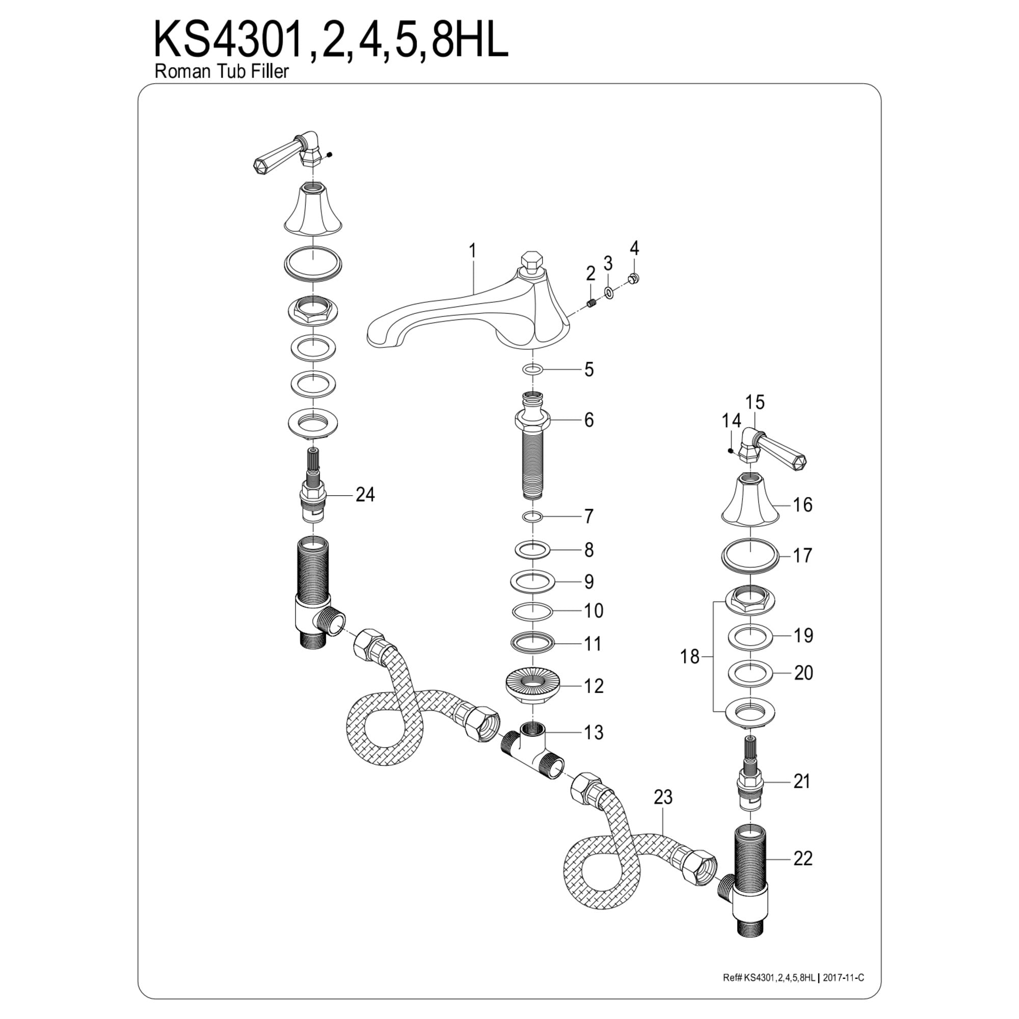 Kingston Brass KS4305HL Metropolitan Two-Handle Deck Mount Roman Tub Faucet, Oil Rubbed Bronze