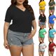 thumbnail image 1 of Fiudx Ofertas Flash Del Día Camisa Inferior de Verano de Manga Corta con Cuello En V de Gran Tamaño para Mujer con Camiseta con Dobladillo Dividido, 1 of 4