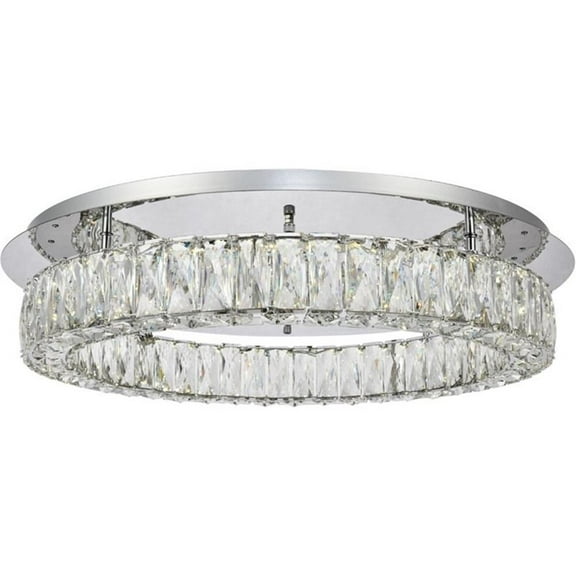 Maklaine 25.6" Round Royal Cut Crystal LED Flush Mount in Chrome