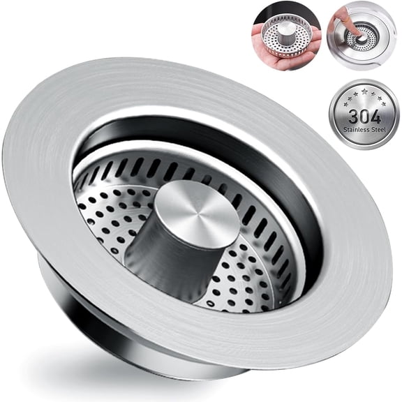 Upgraded 3 in 1 Kitchen Sink Drain Strainer,Pop Up Sink Stopper with Copper Bounce Core,Stainless Steel Material,Fit US Standard 3-1/2'' Sink Drain Hole(1Pack)