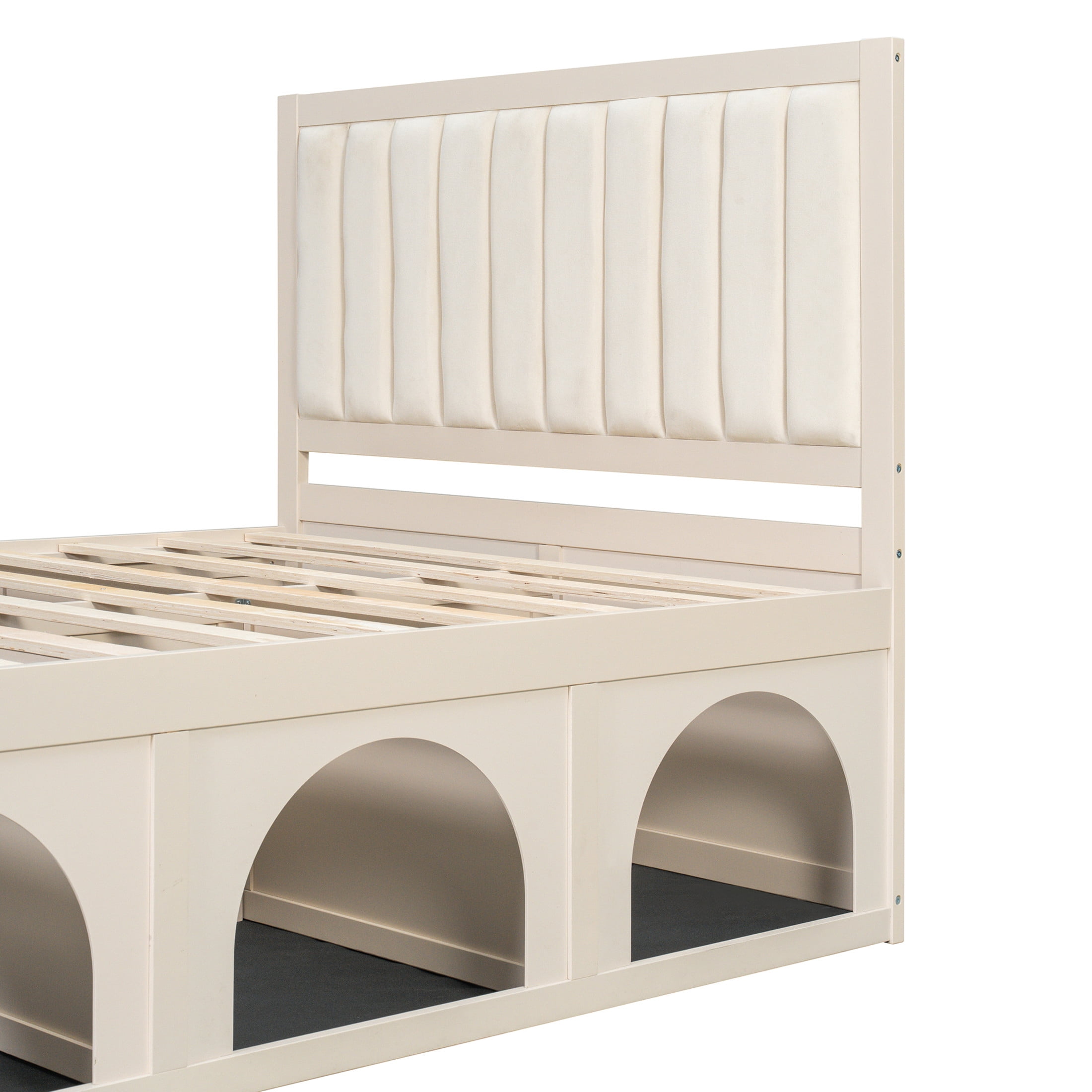 Christopher Knight Home Pet-Friendly Platform Bed with Nook, Upholstered Headboard, Full Size, Beige
