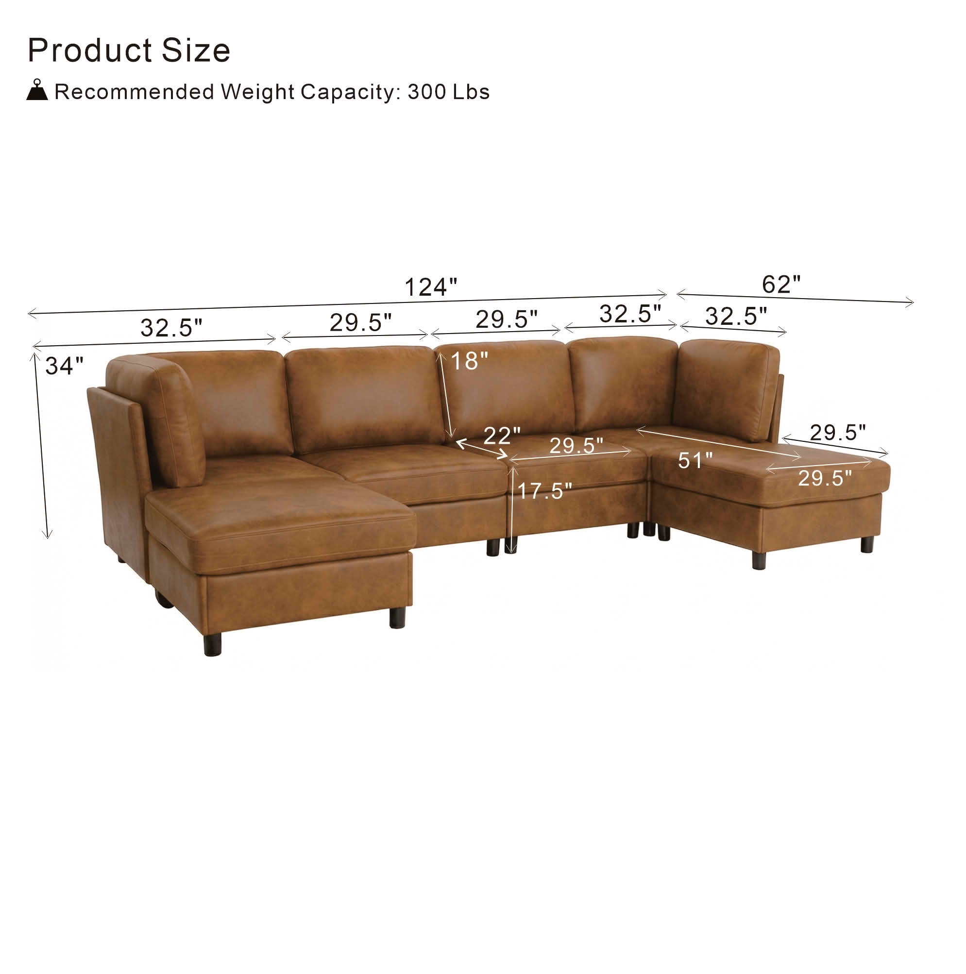 MAYEERTY 124 Inch Modular Corner Sectional Sofa, Freely Reconfigurable Modern Couch with Convertible Ottoman for Living Room