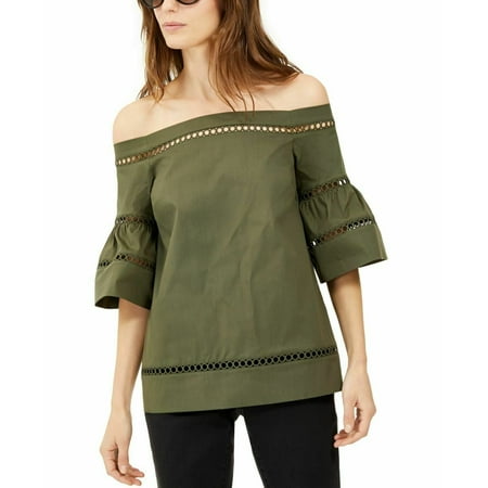 Michael Kors Women's Crochet Eyelet Trim Top Green Size Medium