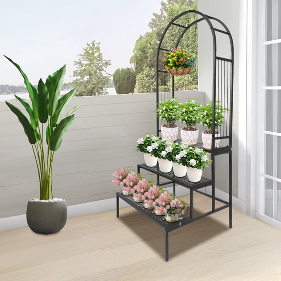 3 Tier Plant Stand With Garden Arch Flower Pot Holder Display Shelf Garden Arbor