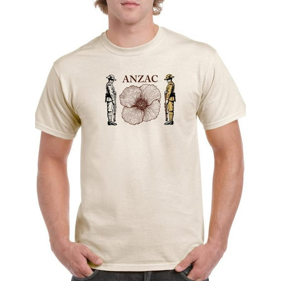 Anzac Day Maroon Poppy Simple T-Shirt Men -Image by Shutterstock, Male Large