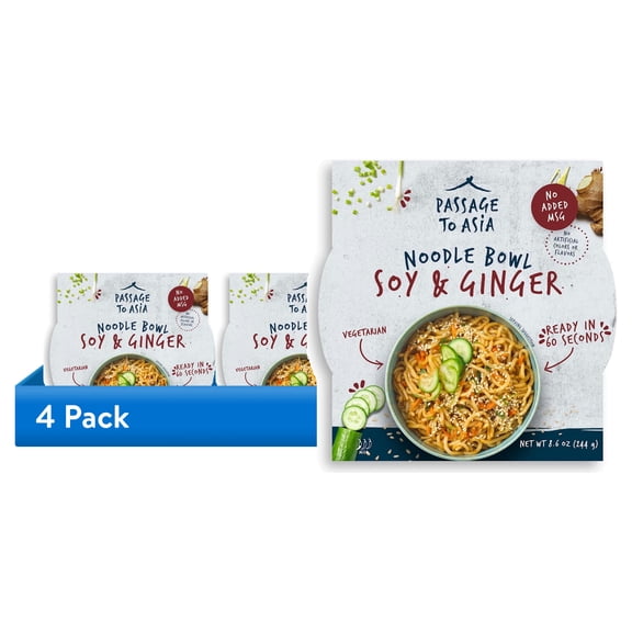 (4 pack) Passage to Asia Soy Ginger Noodle Bowl, 8.6 oz
