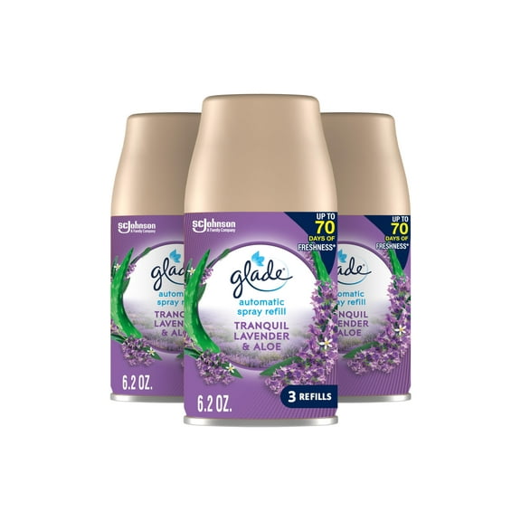 Glade Automatic Spray Refill, Air Freshener for Home and Bathroom, Tranquil Lavender & Aloe, 6.2 Oz, 3 Count